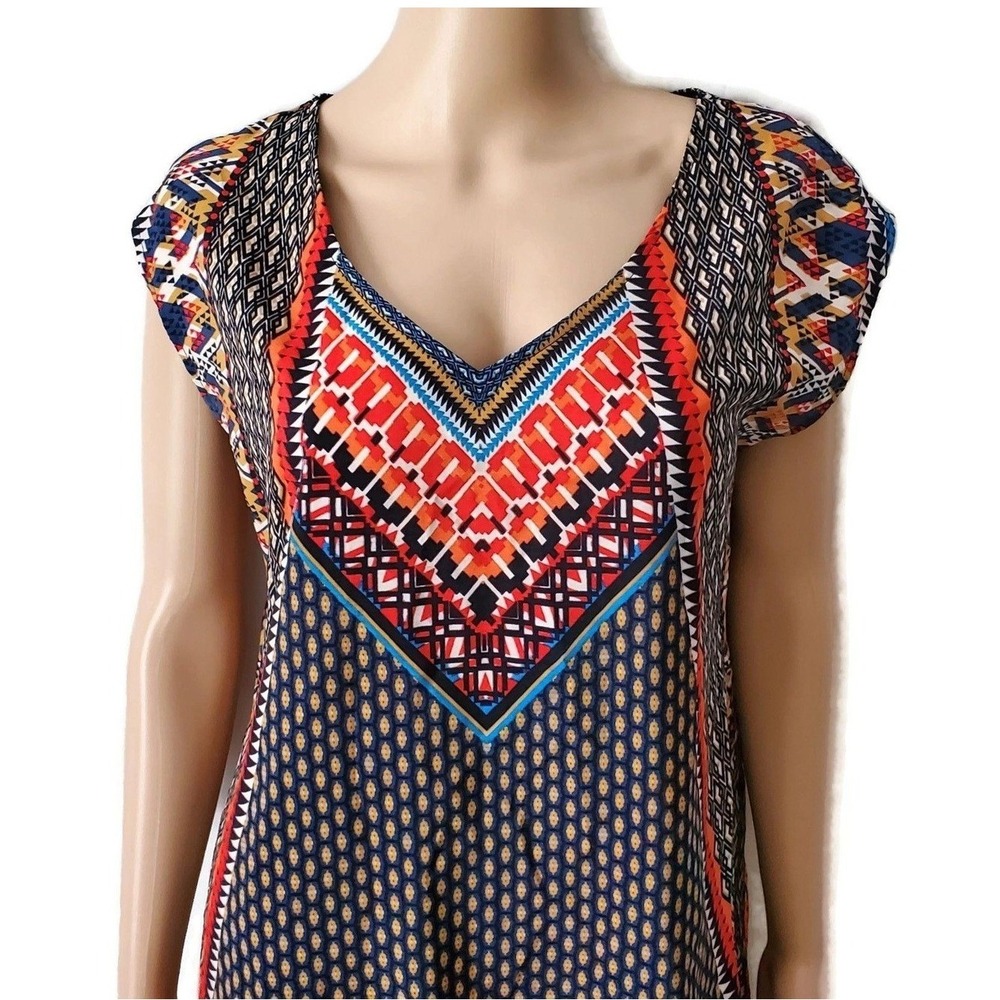 BeBop Women's Multicolor Printed Side Slit Long Shirt Dress Tunic Size Medium - Picture 10 of 15